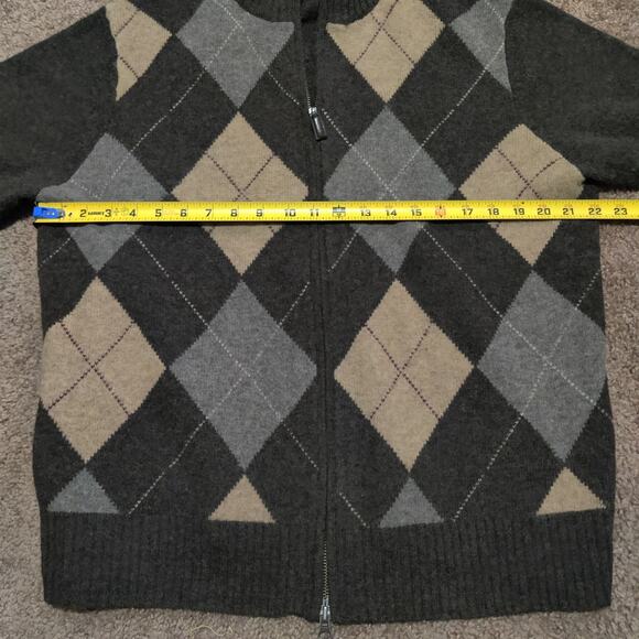 J. Crew Men's L 100% Lambs Wool Diamond Brown Full Zip Sweater Jacket - Picture 6 of 8